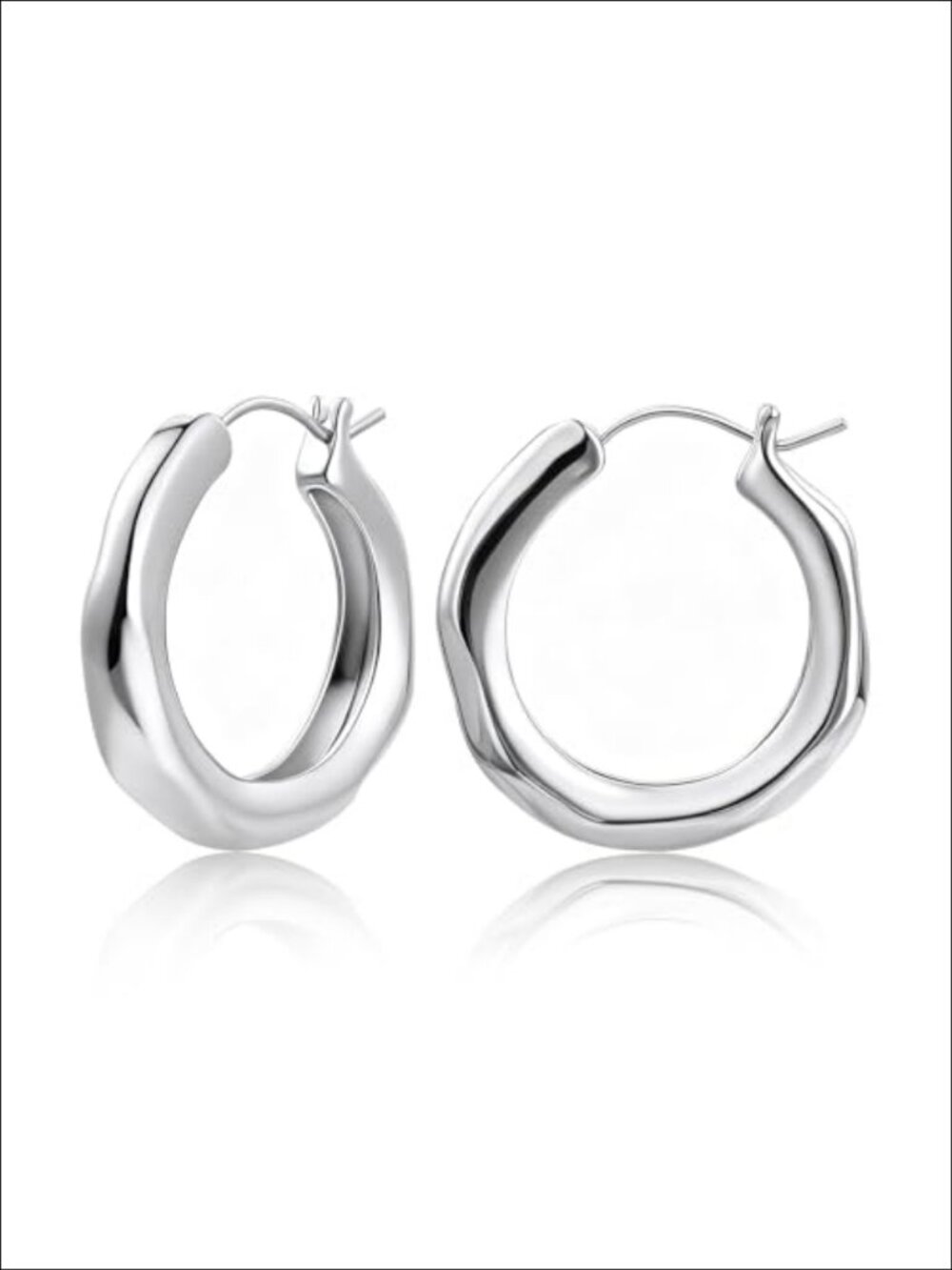 18K Gold & White Gold Plated Hoop Earrings Flowing Water Design Hypoallergenic